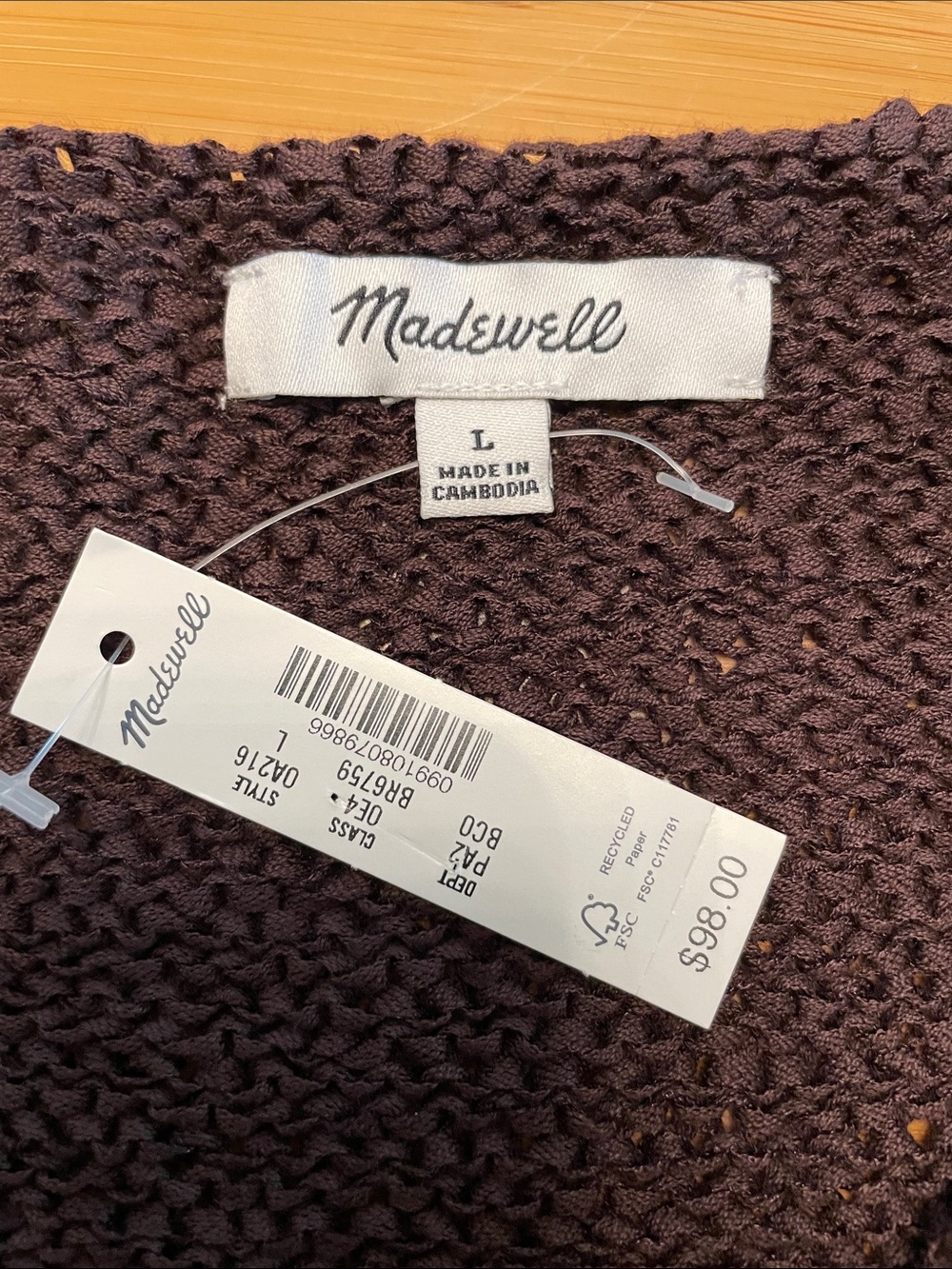 Madewell Boatneck Pullover Sweater Large Burnt Cocoa Chunky Loose Knit Brown - Picture 10 of 13